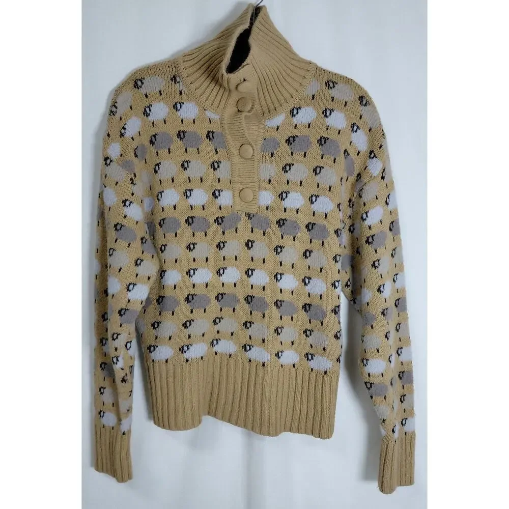 Zara Tan Animal Print Pullover Sweater Women Size M